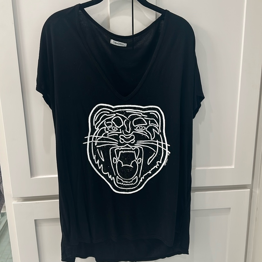 Lauren Moshi Beaded Tiger black flowy shirt